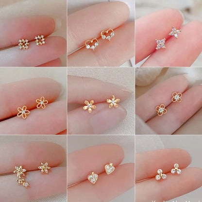 Tibetan Silver Mini Crystal Butterfly Sweet Stud Earrings for Women Flower Helix Cartilage Tragus Lobe Teen Ear Piercing Jewelry