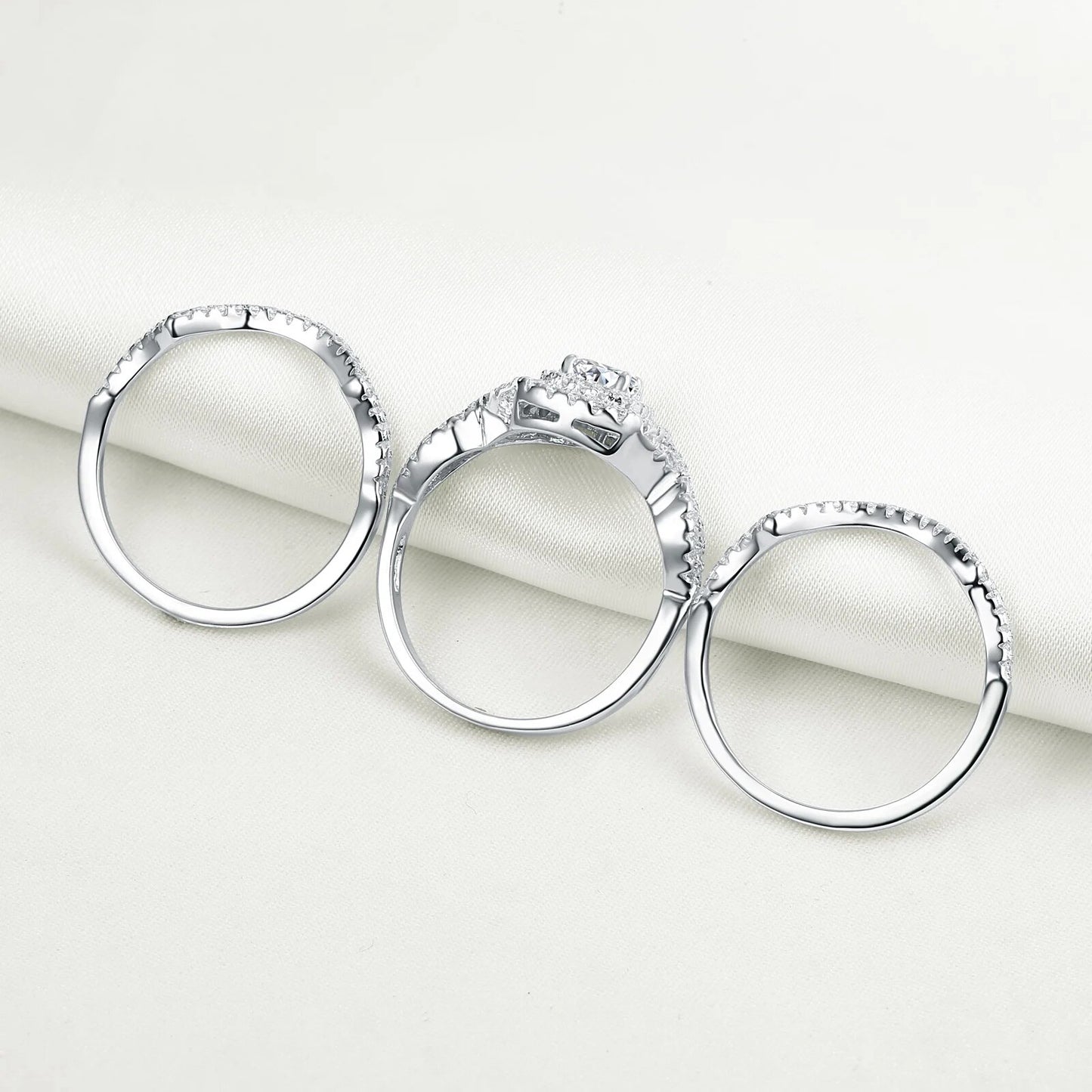 Rings Set for Women 3Pcs Stackable 925 Sterling Silver Cut AAAAA Cubic Zircon