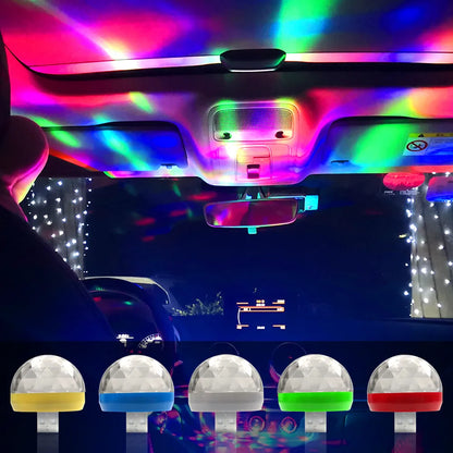 Bil Auto USB DJ RGB Mini Färgglad Musik Ljud LED USB-C Apple Holiday Party Karaoke Atmosphere Lamp Welcome 5V Ball Laser Light