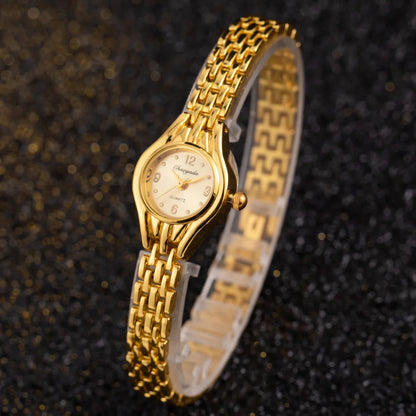 Damarmbandsklocka Mujer Golden Relojes Liten urtavla Quartz Fritid Populär Armbandsur Hour Kvinnlig Dam Elegant Relogio Clock