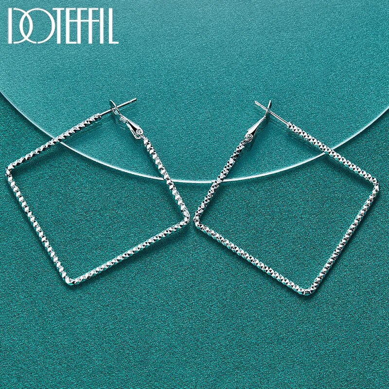 DOTEFFIL Boucles d'oreilles créoles carrées simples en argent sterling 925