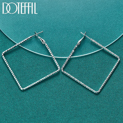 DOTEFFIL 925 Sterling Silver Simple Square Hoop Earrings Earrings