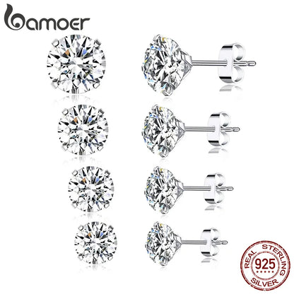 Bamoer – boucles d'oreilles à tige en argent Sterling 925 plaqué platine, rondes, zircone cubique, hypoallergéniques, 4mm, 5mm, 6mm, 7mm, BSE166