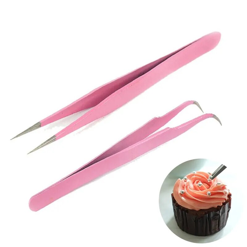 2Pcs/set Anti-static Elbow and Straight Stainless Steel Tweezers Cake Mold Sugarcraft Tool for Kitchen Bakeware Decoration