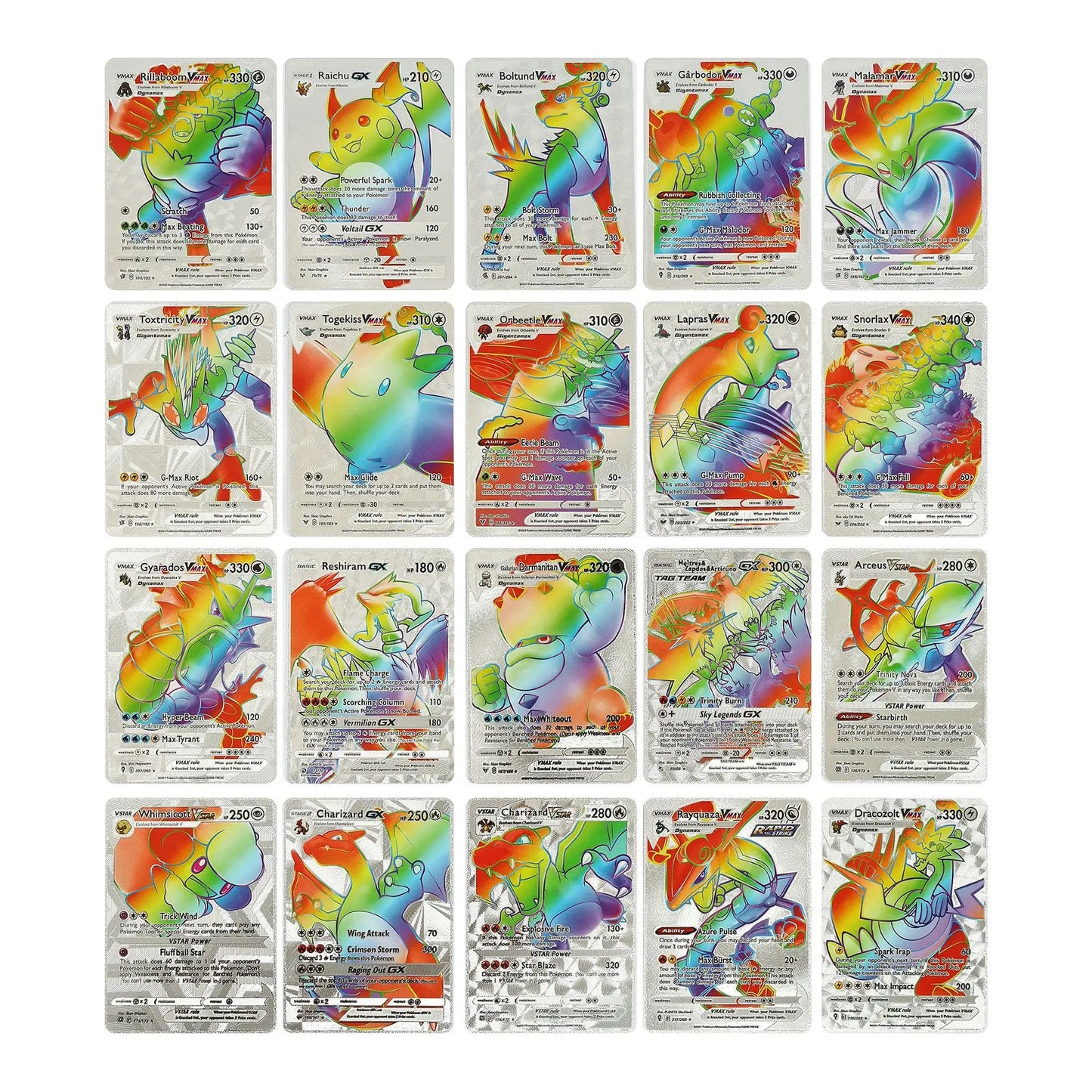 55PCS/SET PVC English Rainbow Gold/Silver/Black POKEMON Card Anime Cartoon Game Collection Cards Children's Toy Gift