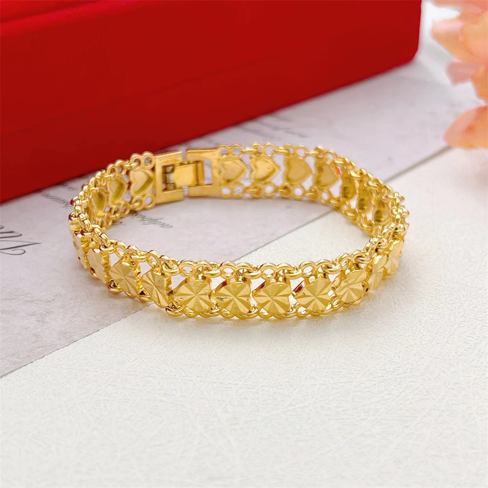 Women's Hand Bracelets Flower Heart Wide Chain Cuff Bangle Bracelet Pulsera Femme Wristband Pulsera Femme Wedding Jewelry Gifts