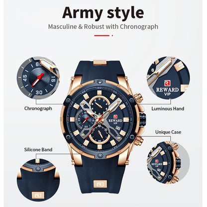 Mens Watches Blue Waterproof Top Luxury Brand Chronograph Sport Watch Quartz For Men Wristwatch Military Male