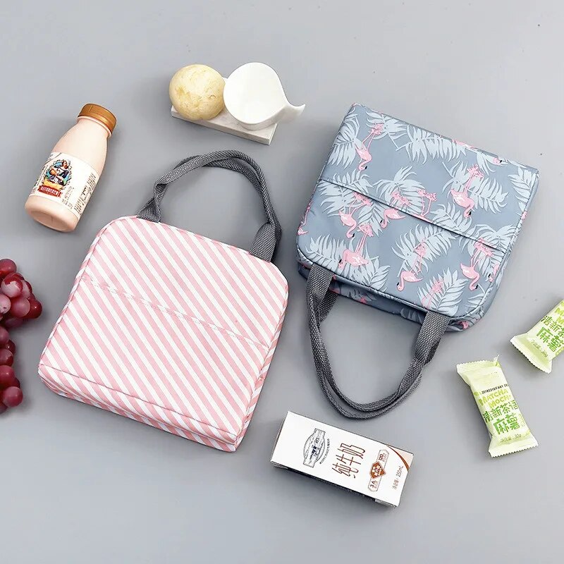 Functional Pattern Cooler Lunch Box Portable Insulated Canvas Lunch Bag Thermal Food Picnic Lunch Bags For Women Kids