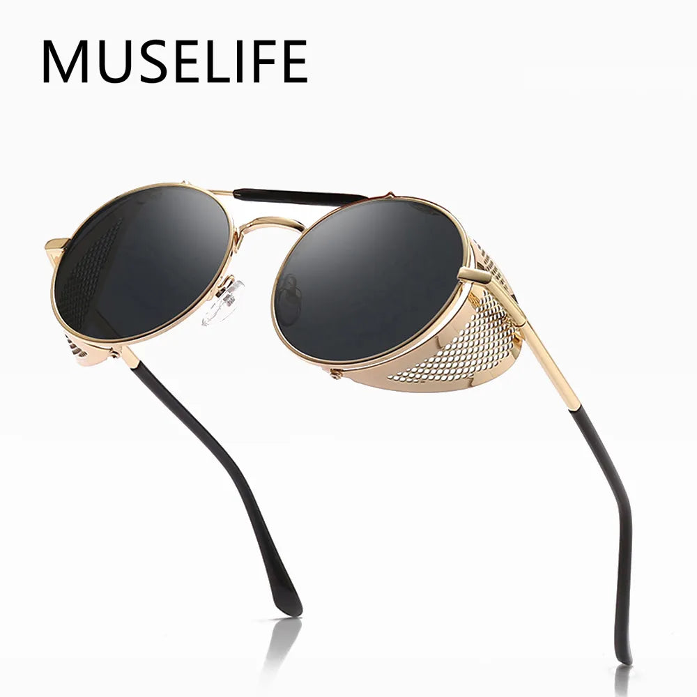 Retro Round Metal Sunglasses Steampunk Men Women Brand Designer Glasses Oculos De Sol Shades UV Protection