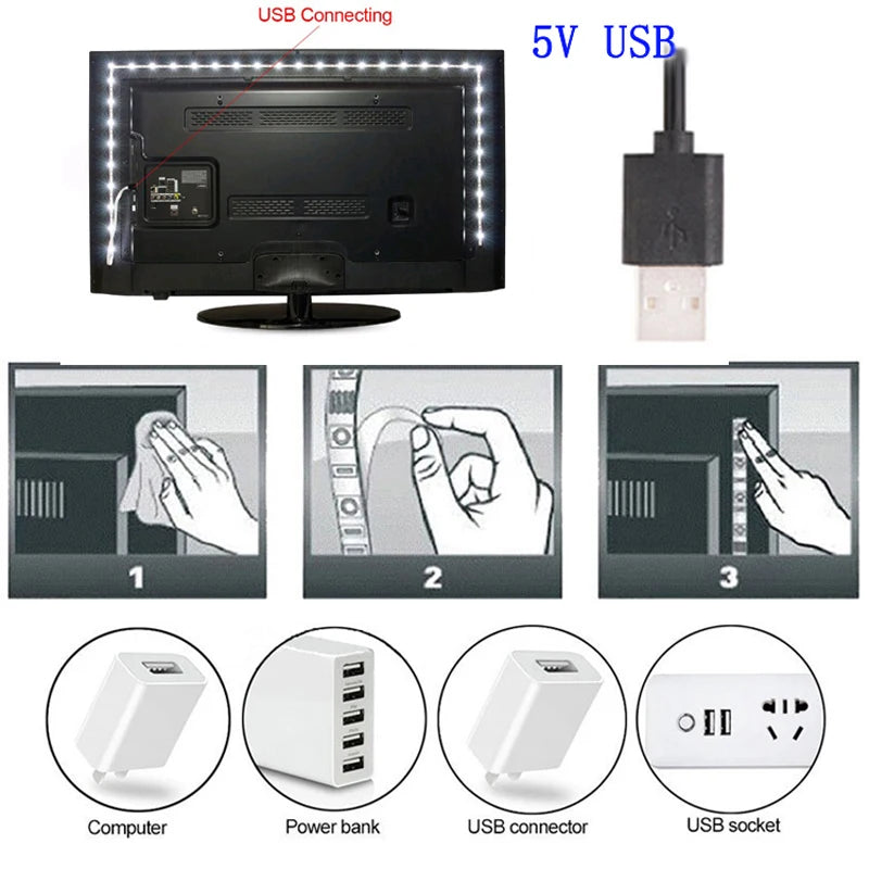 5V RGB LED Strip Light USB 5 V PC TV Backlight 2835 0.5m 1m 2m 3m 4m 5m 5 V Volt USB Led Strip RGB Lights Lamp Tape Diode Ribbon