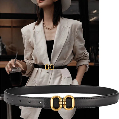 Women PU Leather Belt Solid Color Thin Skinny Waistband Metal Buckle Adjustable Belts For Lady Dress Coat Jeans Strap