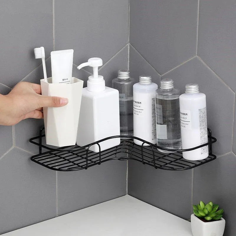 Japanese-style wrought iron bathroom shelf wall-mounted shower gel storage rack toilet free punch toiletry stand