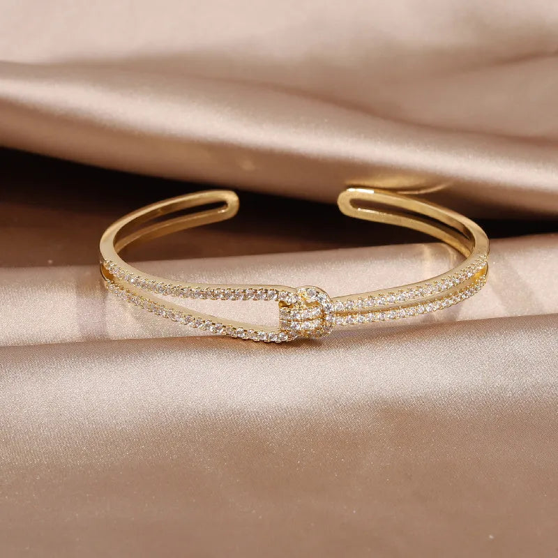 14K real gold plating exquisite AAA luxury full zircon knot bracelet