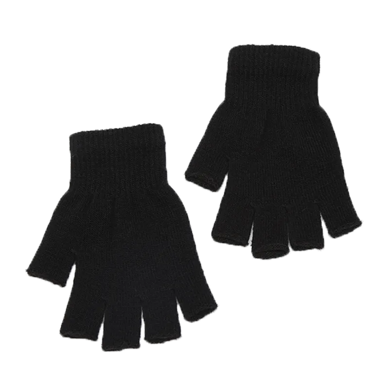 1 paire de gants de poignet tricotés noirs, courts, demi-doigts, sans doigts, chauds, extensibles, pour le travail, pour femmes et hommes, accessoires de cyclisme, hiver