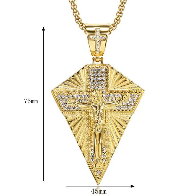 Men's Necklace Big Jesus Cross Pendant & Chain Mens Gold Color Stainless Steel Crucifix Necklaces Man Iced Out Bling Jewelry