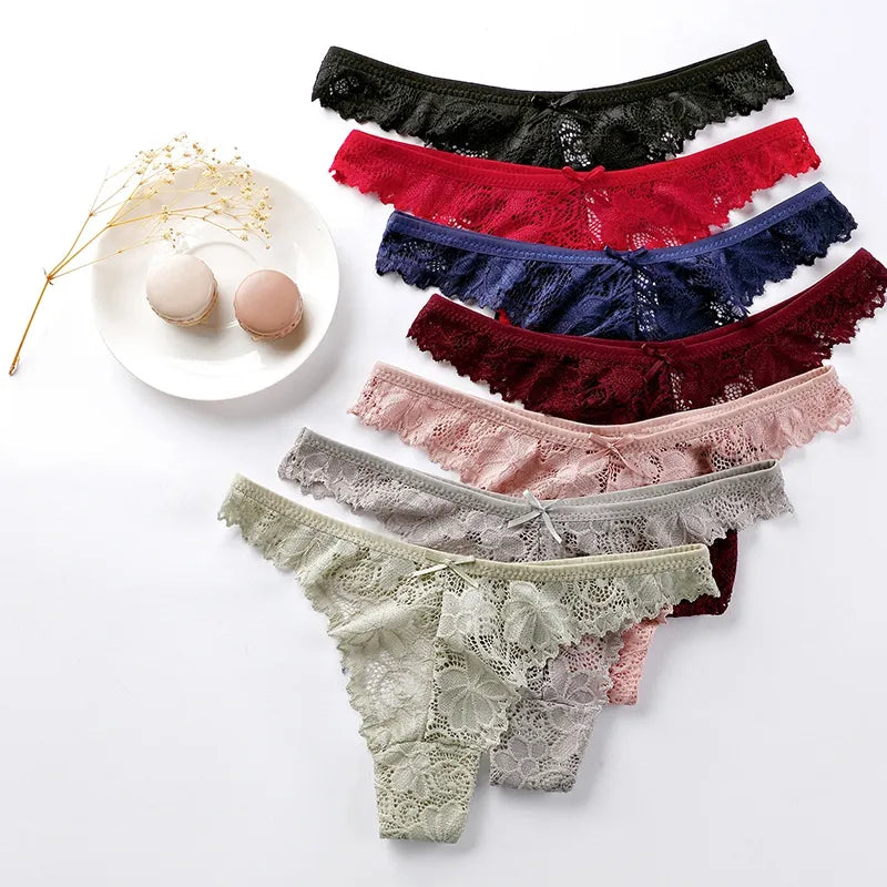 3 Pcs Woman Panties Sexy Lace Thong Underwear Lingerie Female T-back Temptation Low Waist Women Transparent G String