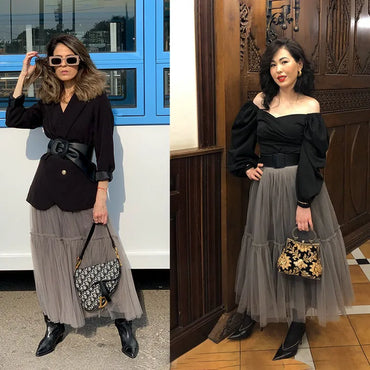 Maxi Long Tulle Skirts for Women Black Gothic Pleated Skirt Casual Party Fairycore Summer Winter Jupe Longue Falda Mujer