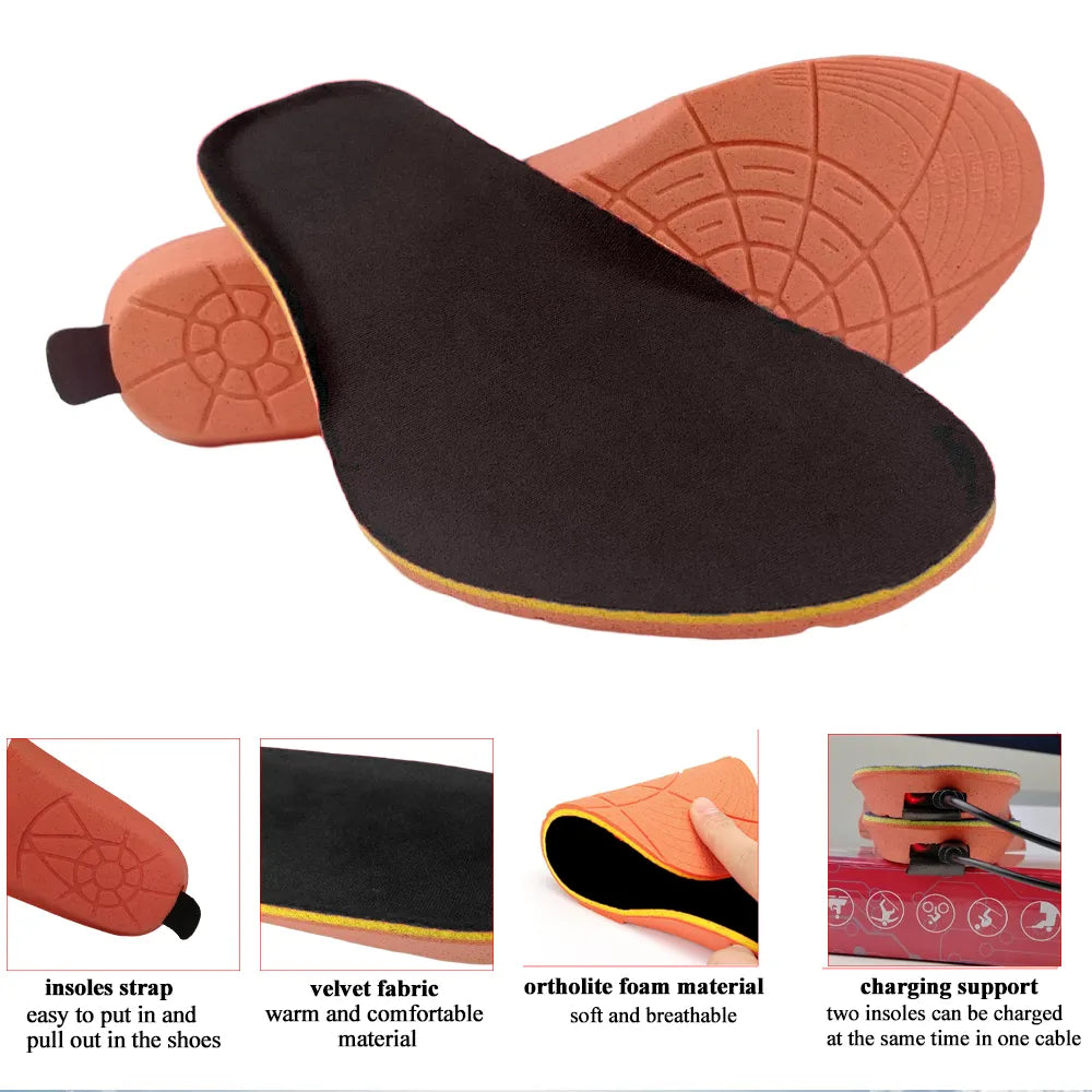 Semelles intérieures chauffe-pieds d'hiver, chaussures chauffantes électriques rechargeables USB, coussinets d'insertion avec contrôleur, semelles thermiques pour Sports de plein air