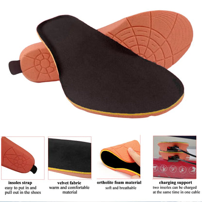 Winter Foot Warmer Insoles USB Electric Rechargeable Heated Shoes Insert Pads with Controller Outdoor Sports Thermal Insoles