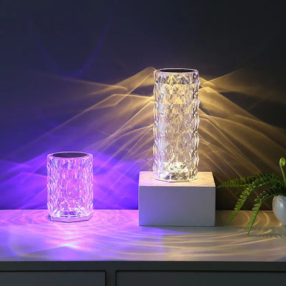 3/16 färger LED Kristall Bordslampa Rose Light Projektor Touch Romantisk Diamond Atmosphere Light USB LED Nattljus för sovrummet