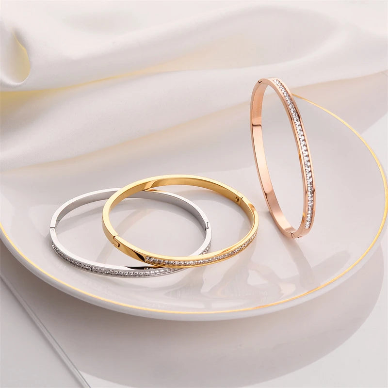 Classic Fashion Luxury Zircon Stainless Steel Women's Bracelet Rose Gold/Silver/Gold Tritone Bracelet Jewelry Party Gift