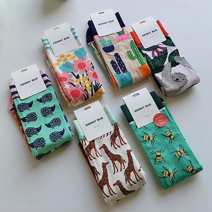 Mode coloré automne hiver bas femmes chaussettes plante hérisson Slothsi coton chaussettes personnalité droite chaussettes à la mode