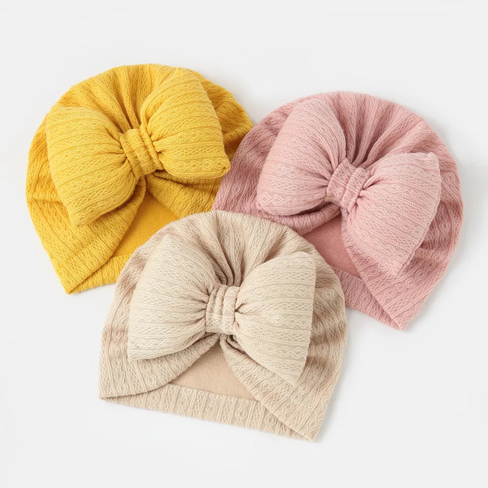 Lovely Bowknot Knitted Baby Hat Cute Solid Color Baby Girls Boys Hat Turban Soft Newborn Infant Cap Knitting Beanies Head Wraps