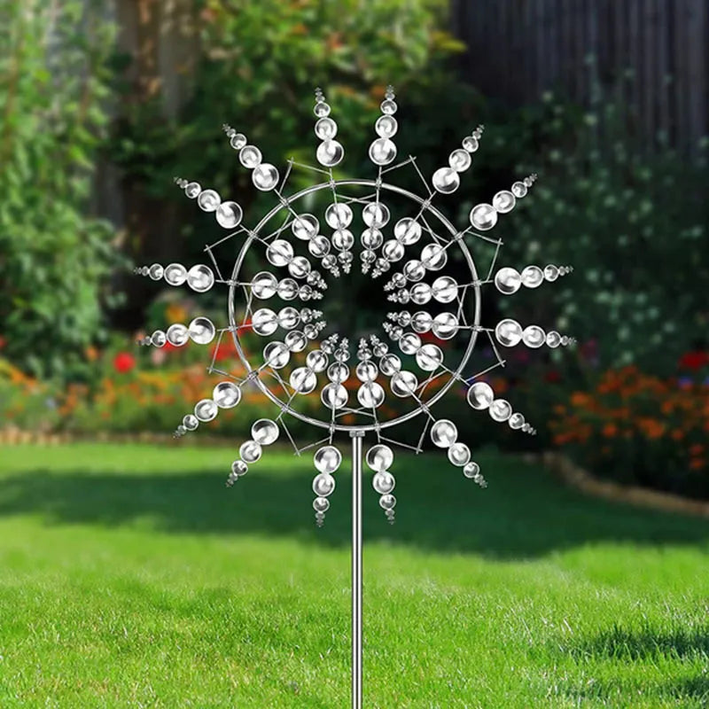 New Unique and Magical Metal Windmill 3D Wind Powered Kinetic Sculpture Lawn Metal Wind Solar Spinners Yard and Garden Decor