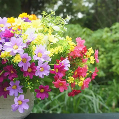 En bukett 7 gren 28 huvuden Söt siden tusensköna konstgjorda dekorativa blommor gör-det-själv bröllop blomsterarrangemang Hem Rumsbord dekoration