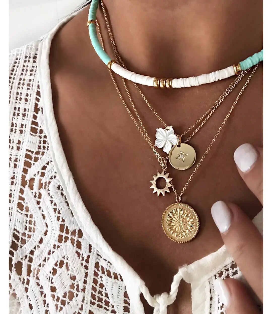 Mode nouvelle bohême argile douce coquille étoile soleil pendentif chaîne collier en couches pour femmes filles été plage Simple collier en couches