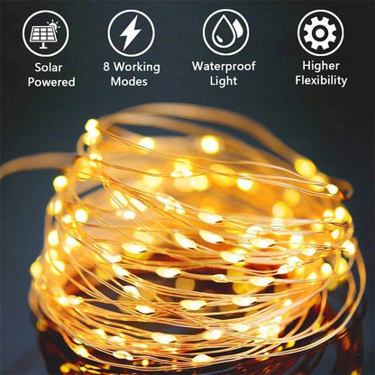 7m/12m/22m/32m LED Solar Light Outdoor Garden Fairy String Light Led Twinkle Waterproof Lamp for Christmas Patio Tree Party