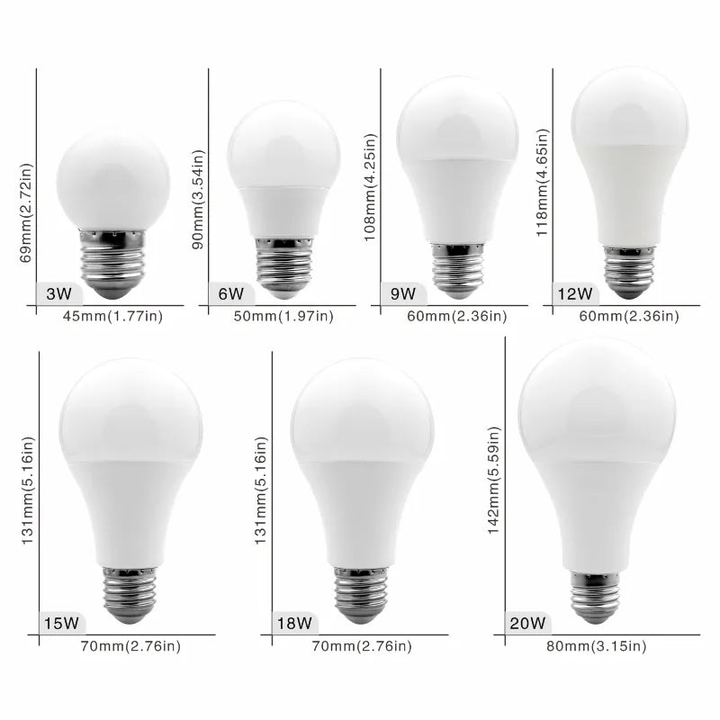 E27 E14 LED Bulb 3W 6W 9W 12W 15W 18W 20W  Table Lamp Real Power Light Bulbs AC 220V-240V  Spotlight Lampada LED Bombillas