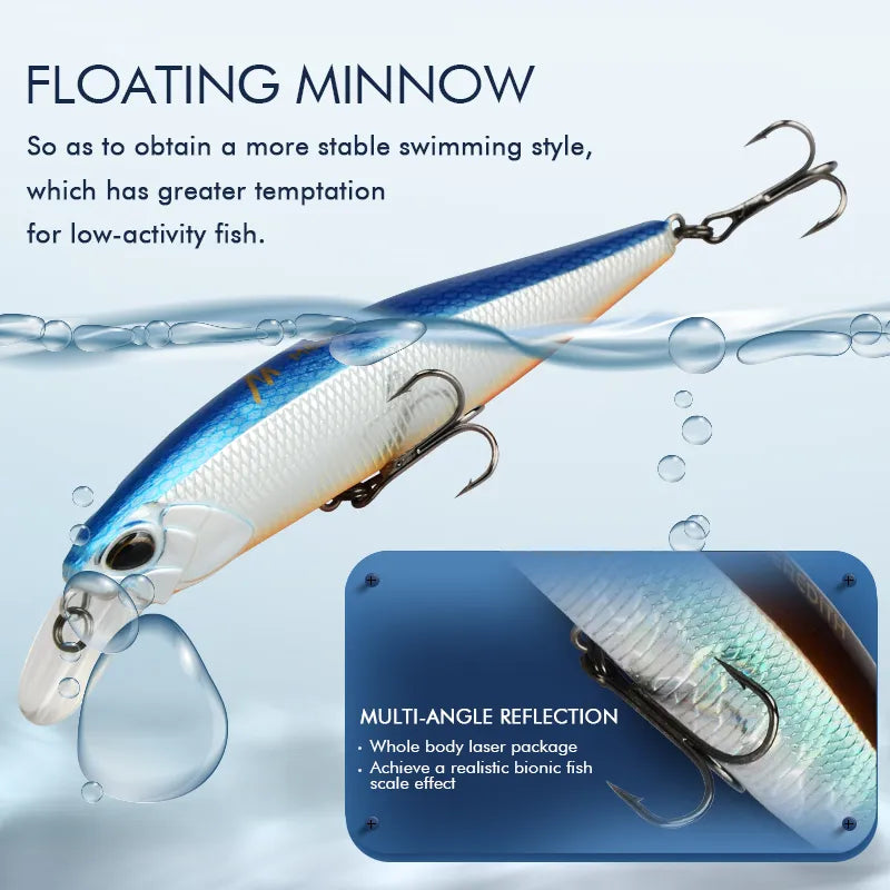 MEREDITH JERK MINNOW 100F 14g Flytande Wobbler Fiskedrag 24Color Minnow Lure Hårt bete Kvalitet Professionellt djup0,8-1,0m