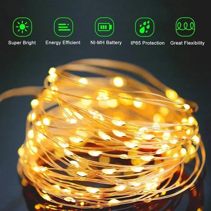 100 LED Solar Fairy Waterproof Copper Wire String Lights Christmas Party Garland Solar Power Lamp for Outdoor Garden Wedding