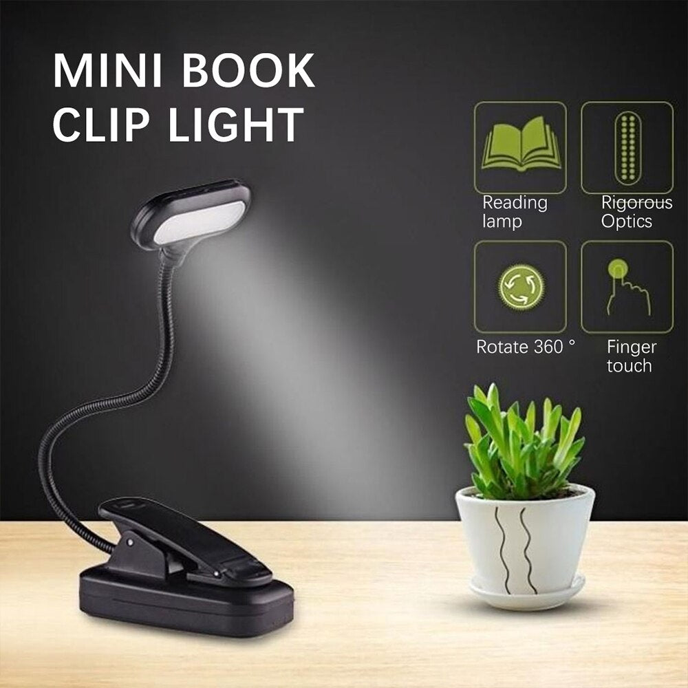 LED Eye Protection Book Night Light Adjustable Mini Clip-On Study Desk Lamp  Battery Powered Flexible for Travel Bedroom Reading