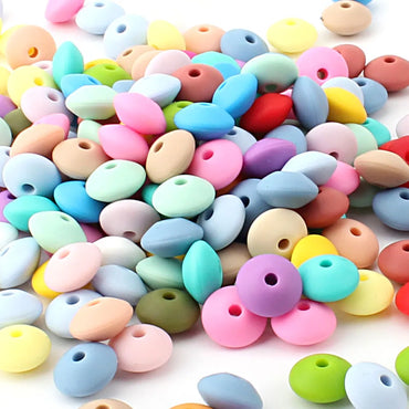 50Pcs 12mm Lentil Silicone Beads Perle Dentition DIY Food Grade Baby Silicone Abacus Teether Bead Teething Necklace Nursing Toy