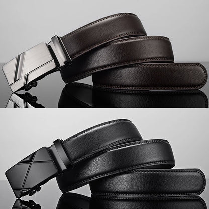 Ceinture en cuir pour hommes, boucle automatique en métal, marque de haute qualité, ceintures de luxe pour hommes, travail célèbre, bracelet en cuir PU noir en peau de vache