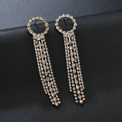 New Luxury Rhinestone Crystal Long Tassel Earrings for Women Bridal Drop Dangling Earrings Party Wedding Jewelry Gifts