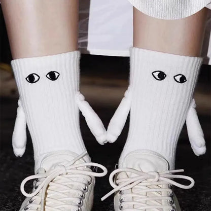 Alobee Harajuku Couple Cotton Sock 2 Pairs Magnetic Suction Hand In Hand Socks Black White Unisex Holding Hands Long Socks