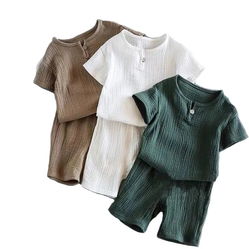 1 à 8 ans 2 pièces/ensemble coton et lin rétro enfants vêtements costumes garçons filles vêtements ensembles bébé filles vêtements