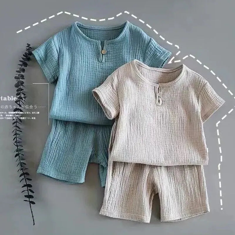 1 à 8 ans 2 pièces/ensemble coton et lin rétro enfants vêtements costumes garçons filles vêtements ensembles bébé filles vêtements