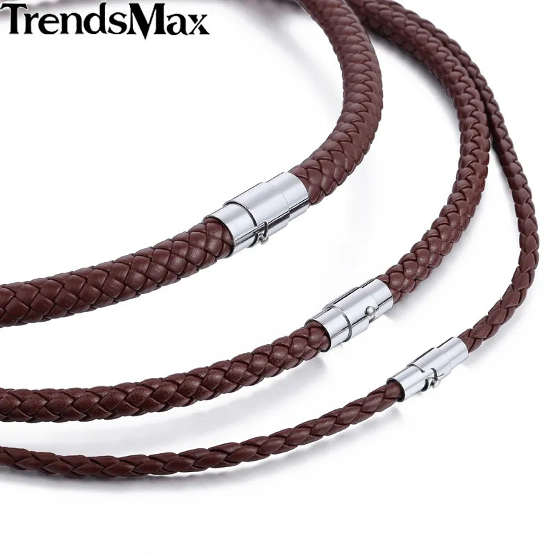 Man-made Leather Necklace Choker Black Brown Braided Rope Chain for Men