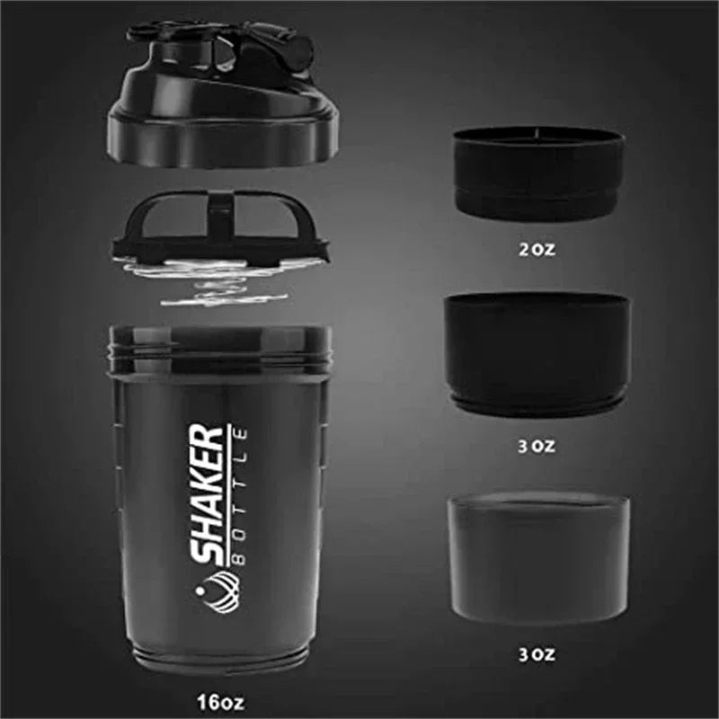 1pc Portable Protein Shaker Cup with Powder Storage Container 500ml Mixer Cup Gym Sport Water Bottles with Wire Whisk Ball