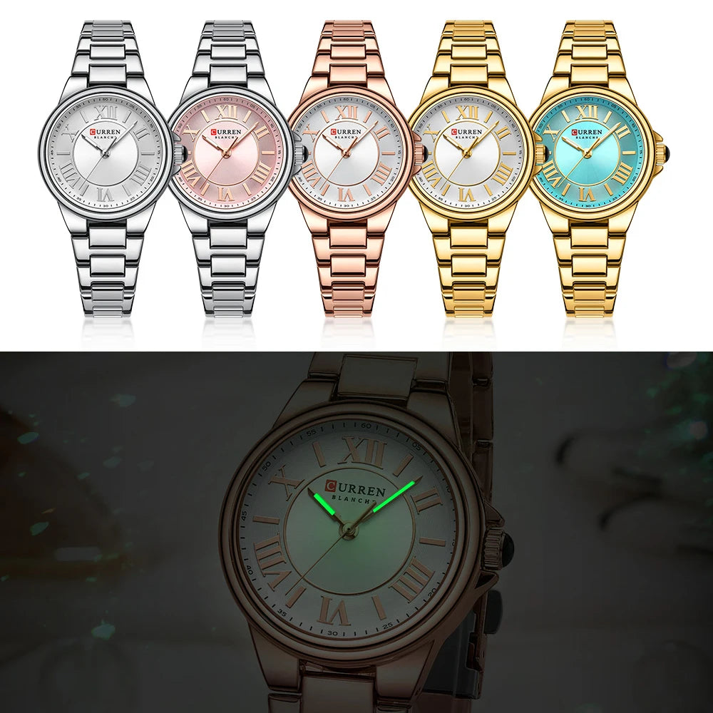 CURREN Romantic Charm Women's Wristwatches Fashion Design Thin Quartz Watch with Luminous Hands Stainless Steel Bracelet