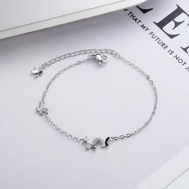 VENTFILLE 925 Sterling Silver Diamond-Studded Butterfly Bracelet Women's Fashion Temperament Flower Adjustable Bracelet