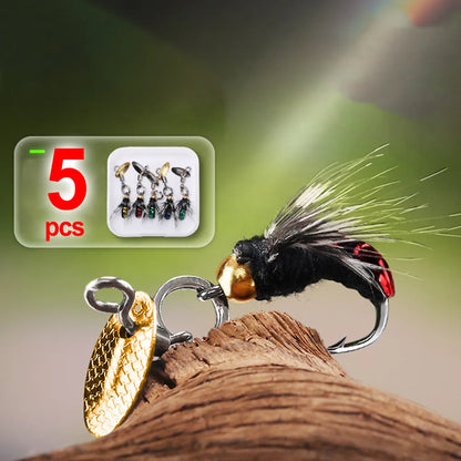 5 pièces crochets à mouche mouches insectes leurres appât mouche pêche leurre appât paillettes hameçon truite nymphe mouche pêche leurre naturel insecte appât