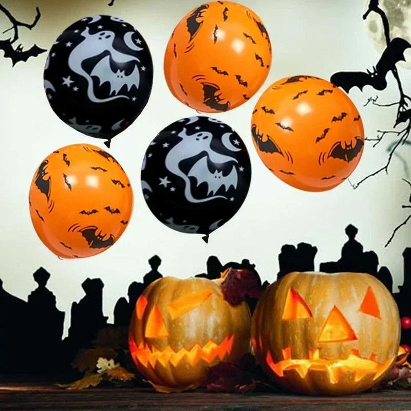 30/10Pcs Scary Halloween Balloons Kids Toys Pumpkin Skeleton Ghost Bar Party Decor Balloon Halloween Black Orange Latex Balloon