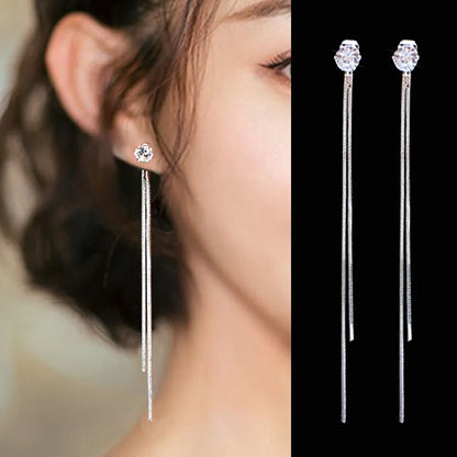 Vintage Glossy Arc Bar Long Thread Tassel Drop Earrings for Women Geometric Fashion Jewelry Hanging Pendientes