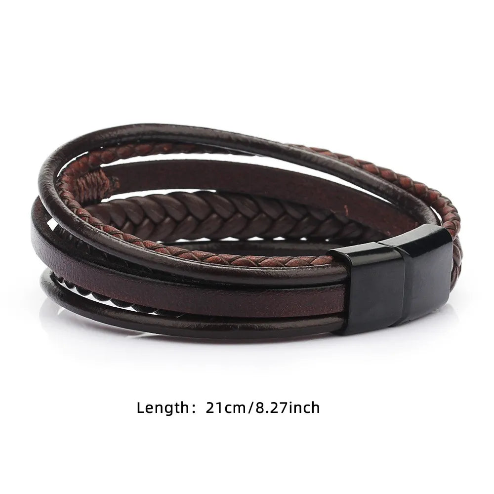 Trendy  Leather Bracelets Men Stainless Steel Multilayer Braided Rope Bracelets For Male Bracelets Jewelry Pulsera Hombre