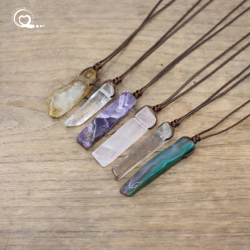 Collier pendentif en tranches de pierre naturelle en cristal de guérison, Chakra Reiki Gmes Quartz Lapis améthyste Amazonite, bijoux pour femmes